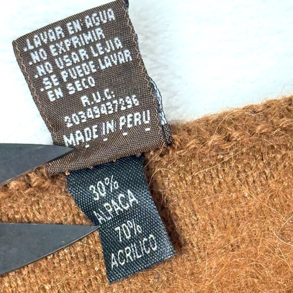 Alpaca Camargo Rectangle Fringe Alpaca Blend Scarf Unisex Brown 9 x 73" Peru - Picture 5 of 5